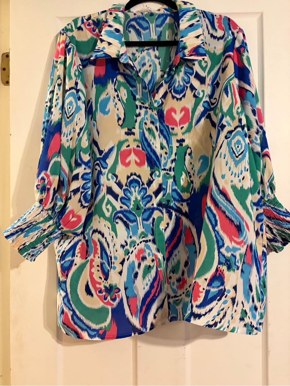 First Love Multicolor Paisley Button-Up Blouse - Blue Green Pink